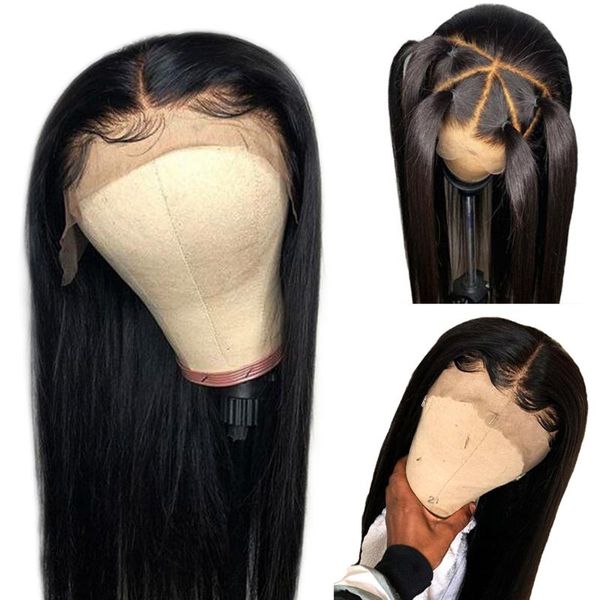 

360 lace frontal wig malaysian straight lace frontal human hair wig for black women pre plucked with baby hair remy middle ratio, Black;brown