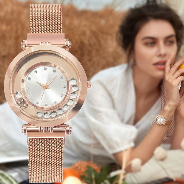 

women watches fashion rose gold ladies dress watch rolling rhinestones design bracelet watch relogio femino clock, Slivery;brown