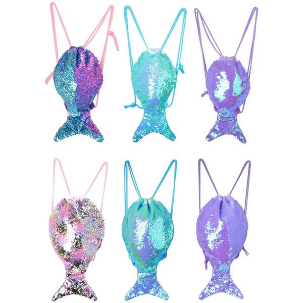 

1 pc mermaid tail sequins drawstring backpack women girls lovely mermaid tail drawstring bag travel portable bag dropship new