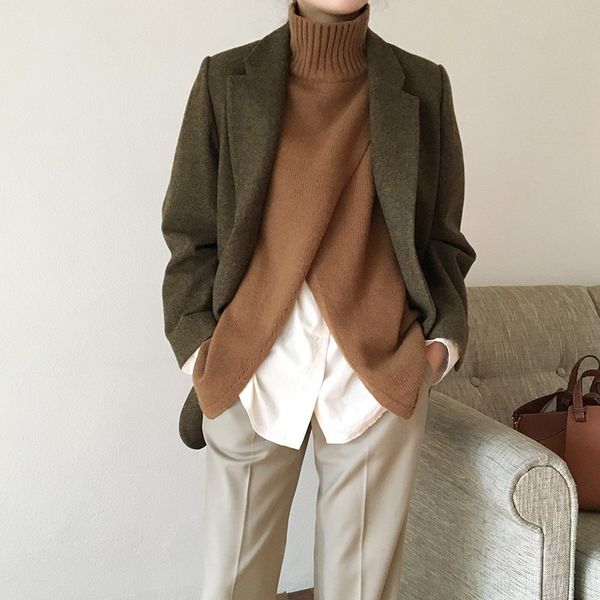 

весна повседневная женщины вязание жилет мандарин воротник рукавов split хем сыпучие тонкий женский топ одежда 2019 new tide, Black;white