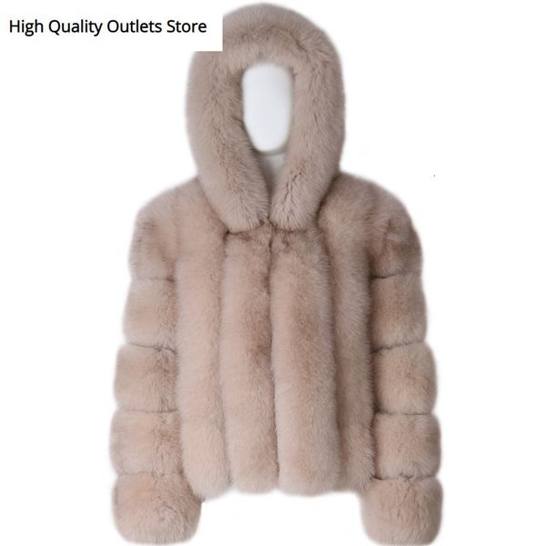 

women real fur jacket lady natural fur jacket hooded winter outwear, Black