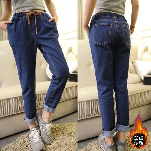 

lguc.h winter women insulated jeans plus size boyfriend jeans women velvet warm woman large big size trousers 5xl xl, Blue