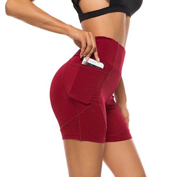 

women yoga shorts new summer casual high waist fitness shorts solid color stitching waist sports for feminino, White;red