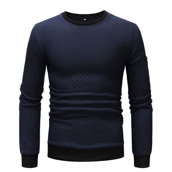

2019 new autumn and winter pure color plaid slim figure without hat men hoodie, Black