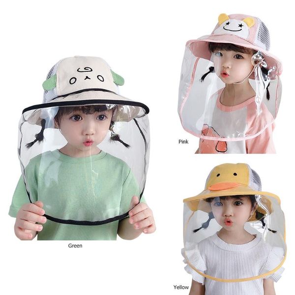 

baby bucket hat protective full face shield cover kids hats anti saliva dustproof dual-use sun hat cap with clear facial mask, Yellow