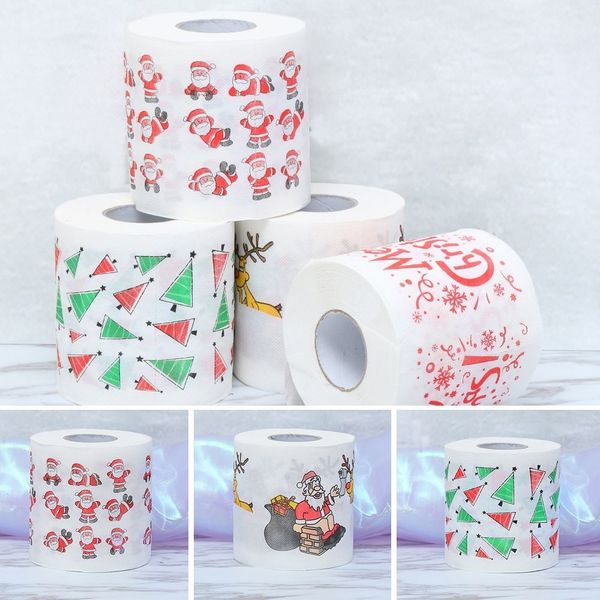 

1roll santa claus/deer merry christmas supplies printed toilet paper home bath living room toilet paper tissue roll xmas