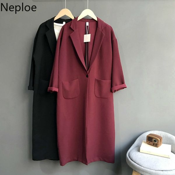 

neploe 2019 news loose bf style suit collar abrigos mujer inverno solid single button wide waisted trench autumn wild 45646, Tan;black