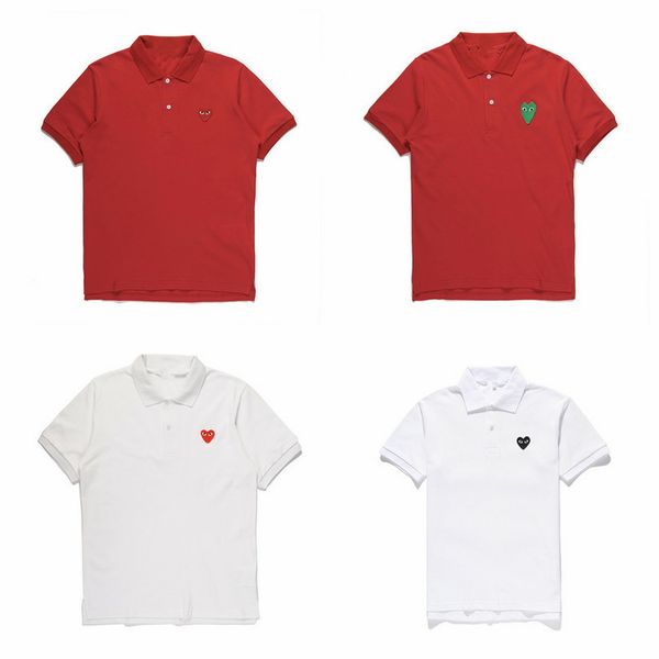 

high quaity commes des off garcons designer polo shirts men white cotton shirt with embroidered red heart polo summer vetements, Black;blue