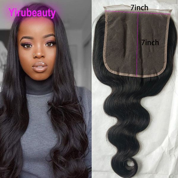 Indian Raw Virgin Hair Virgin 7x7 Fechamento de renda onda 12-26 polegadas 100% Cabelo humano Trimor fechamento de cor natural 10-26 polegadas