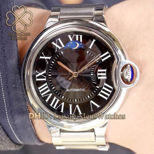 

luxury men watches 44mm wsbb0020 wsbb0021 wjbb0027 wjbb0028 wjbb0025 moon phase automatic movement leather steel belt watch montre de luxe, Slivery;brown