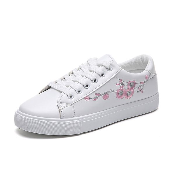 

white shoes women spring autumn new fashion lace up shallow flat casual shoes embroidery harajuku sports flats woman, Black