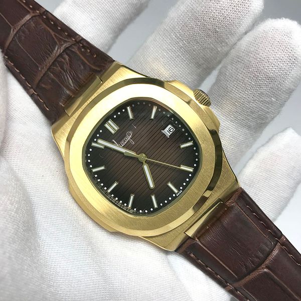 

luxury mens watch automatic glide smooth second hand leather luminous wristwatches, Slivery;brown