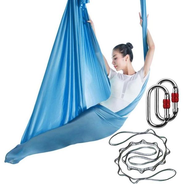 

5m aerial yoga antigravity hammock yoga pilates silk kit swing with extension straps chain locking carabiner clip