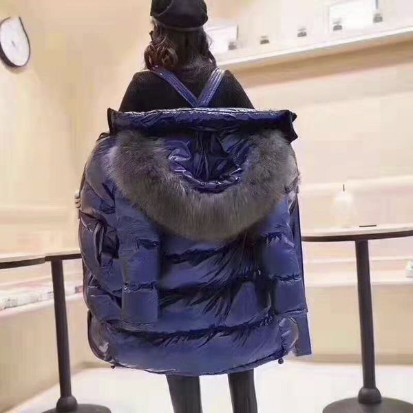 

designer women's down winter parkas streetwear long parkas jacket women down & parkas coat thick lady jacket bright leather coat, Black