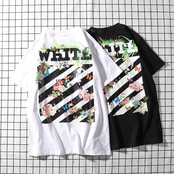 

fashion couple t-shirts summer leisure flowers and plants thin section men short tee youth men and women popular t-shirt, White;black
