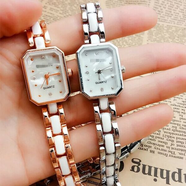 

fashion two-ring bracelet watch square female watch popular white-collar style student girl gold women's, Slivery;brown