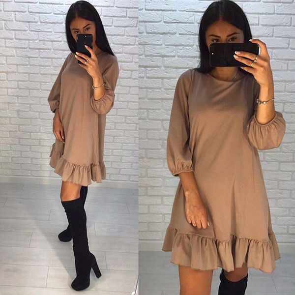 

bigsweety autumn dress women casual loose party dress ruffles sundress female fashion lantern sleeve mini sale, Black;gray