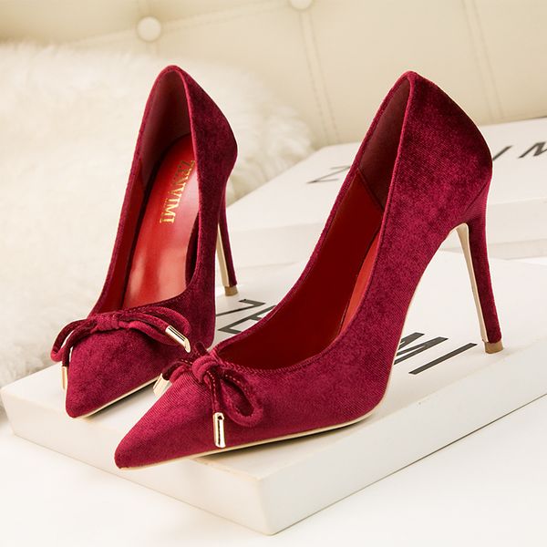 

lace up bow high heel women's shoes stiletto heels pointed toe pumps suede leather summer autumn party date woman shoes 2019, Black