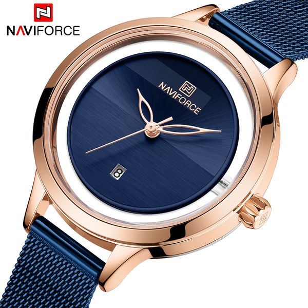 

naviforce платья женщин часы женские кварцевые часы из нержавеющей стали mesh группа повседневный браслет наручные часы, Slivery;brown