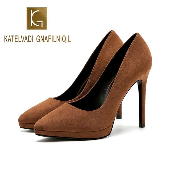 

11 см высокие каблуки насосы коричневый флок водонепроницаемый туфли на платформе женщины партия насосы дамы свадебные свадебные туфли k-231, Black