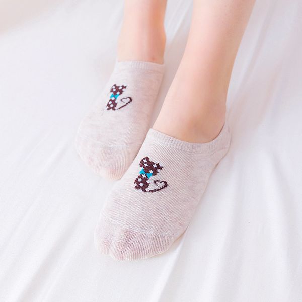 

5 pairs women's cotton socks cute cartoon cat printed invisible non-slip boat socks women funny sock slippers, Black;white