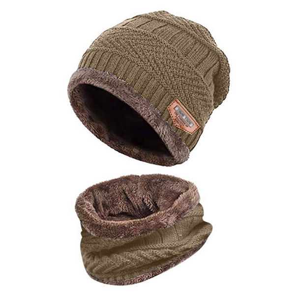 

2pc plus velvet solid hat and scarf two-piece knitted windproof cap men warm beanie winter thicken hats accessoires femme, Blue;gray