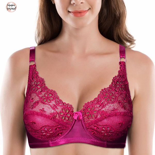 

большой кубок женщин бюстгальтер кружева c вышивка bralette белье see through три четверти brassiere bh b d e f dd, Red;black
