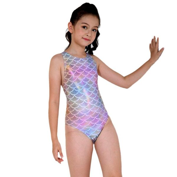 

professional swimsuit girls fish scale children swimwear one piece for kids quick dry training swimming suit thong backless 2020