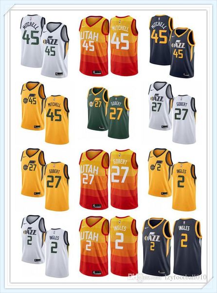 

men women youth utah jazz nba donovan 45 mitchell rudy 27 gobert joe 2 ingles custom basketball jerseys orange yellow white navy, Black;red