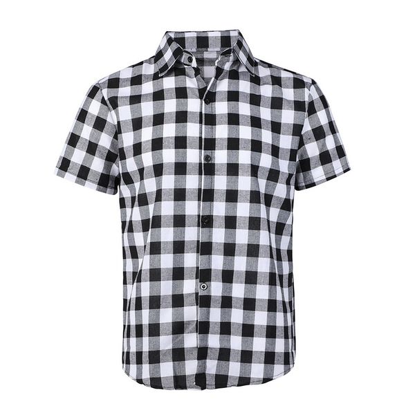 

summer black shirt new men's classic plaid shirt men's short-sleeved turn-collar casual comfortable cotton, White;black