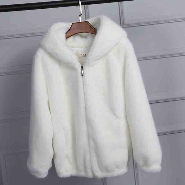 

faux fur coat women winter warm thick coat solid caps hooded wool jacket zipper loose coats casual oversize coats jacket 2019, Black
