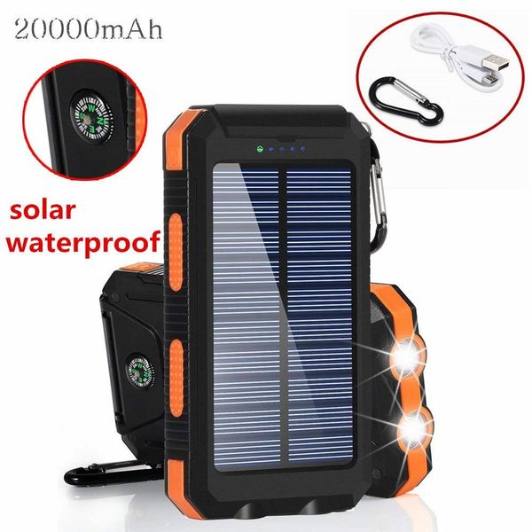 

20000mah portable solar power bank battery charger power bank with led flashlight and compass for mobile phones outdoor camping