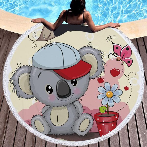 

cute adorable animal koala bear round towel beach microfiber throw bath mat towel serviette de plage drap de bain toalla redonda