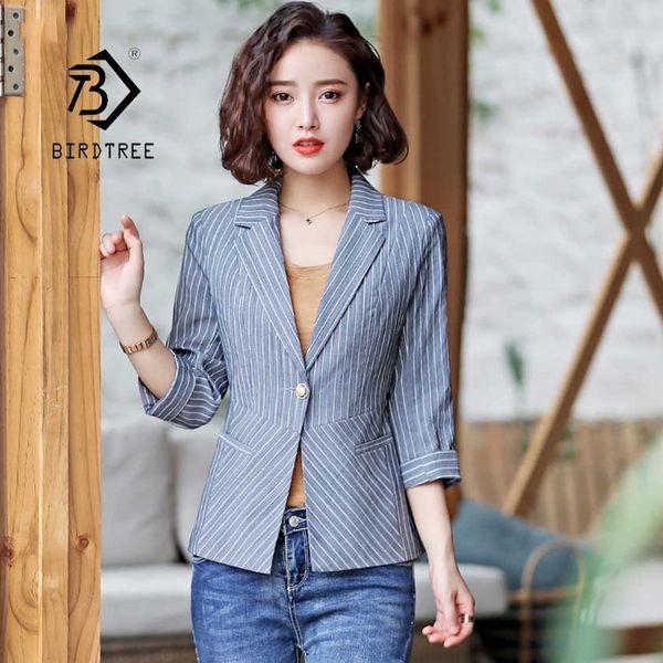 

new fashion women's striped blazer jacket single button three quarter notched slim female office lady coat sales c96105z, White;black