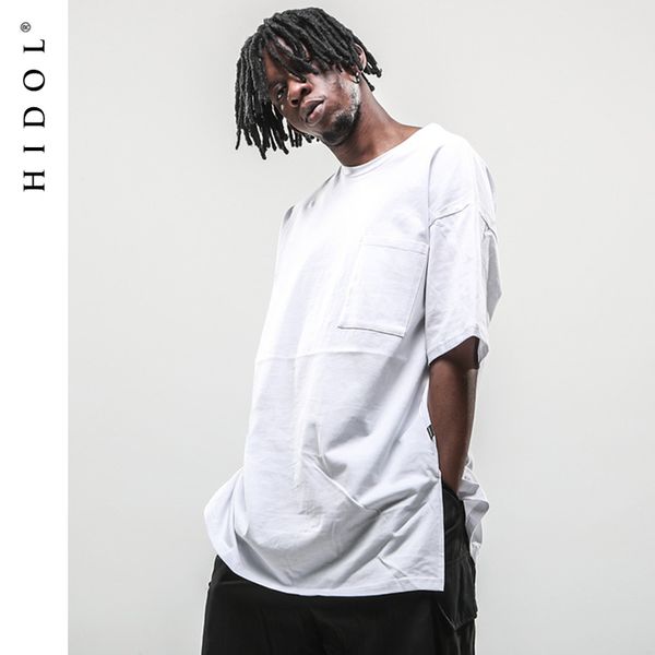 

oversize gothic longline t-shirt pocket short solid tee loose hip hop swag summer t shirt men high street rap tshirt black/white, White;black