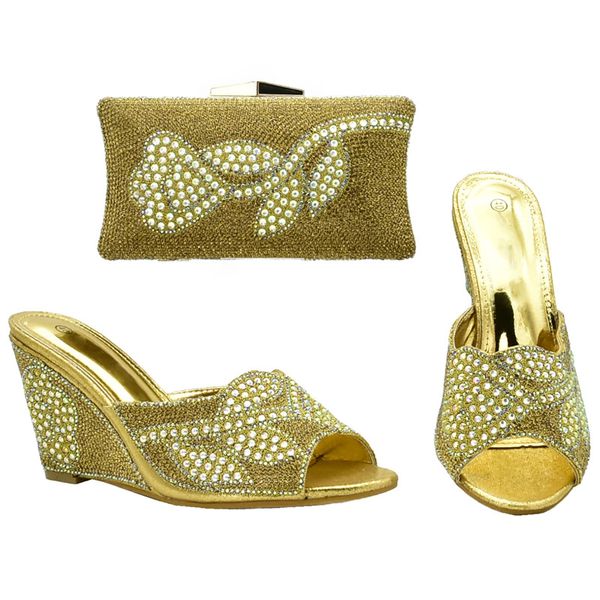

African Matching Shoes and Bags Italian In Women Nigerian Party Shoes and Bag Sets Women Shoes and Bag Set Decorated with Rhinestone