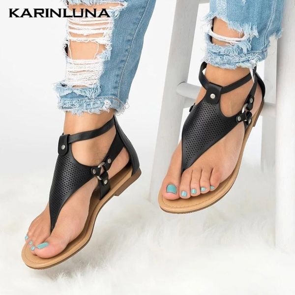 

karin large size 43 bohemia style beach vacation flat flip flops summer sandals women shoes woman, Black