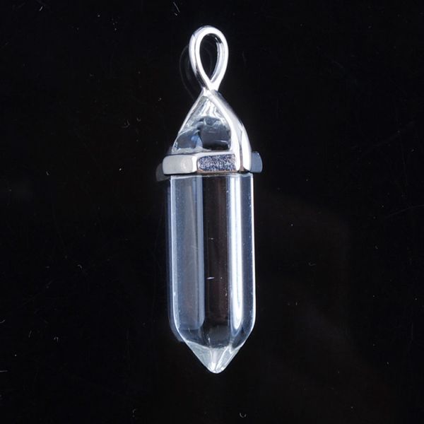 

wojiaer natural white quartz gem stone hexagonal pointed reiki chakra healing silver pendant bead for necklace jewelry dn3035