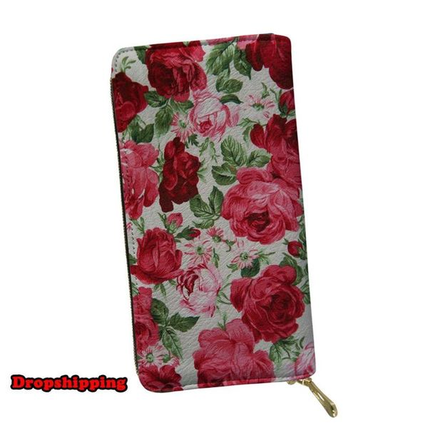 

women leather wallets rose long wallet ladies money bags coin students purse carteras for female dropshipping, Red;black
