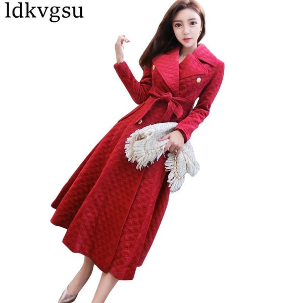 

2019 new autumn winter women's long trench coats korean temperament bandage waist long double-breasted windbreaker coat v270, Tan;black