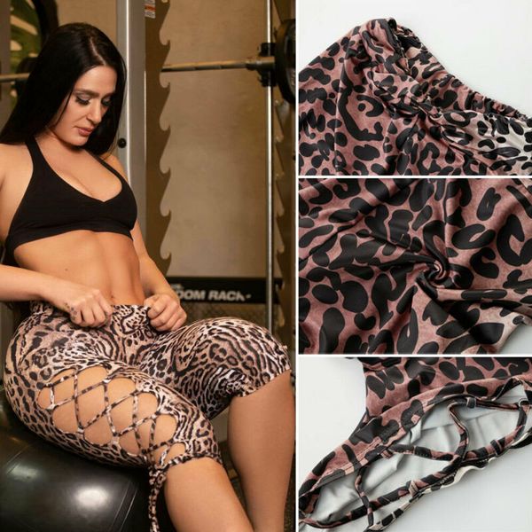 

2019 summer new women leopard leggings bodycon hollow out bandage knee length leggings sports casual beach wear, Black