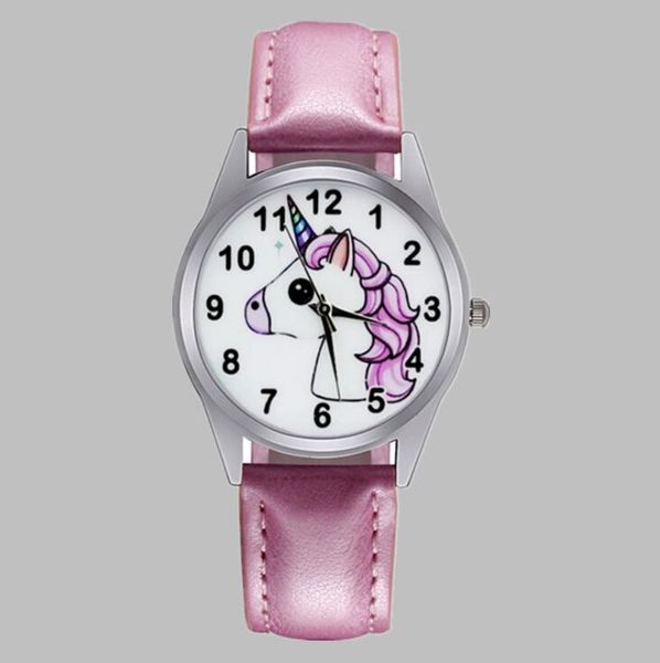 

kids watches fashion cute cartoon unicorn leather strap women wristwatch classic digital girl boy ladies watch child quartz clocks, Slivery;brown