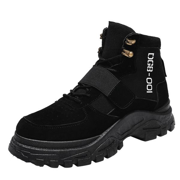 

ankle boot men lace up thick sole cawboy boots man platform combat boots men high motorcycle sneakers outdoor shoes men botas, Black