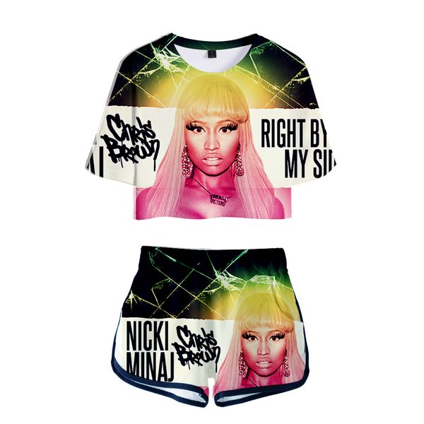 

2019 3d pop summer soft shorts and t-shirts nicki minaj fashion women two piece sets cool print crop clothes plub size, White