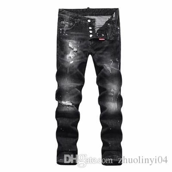 

men distressed ripped jeans fashion designer straight motorcycle jeans causal denim pants streetwear style mens jeans sql24, Blue