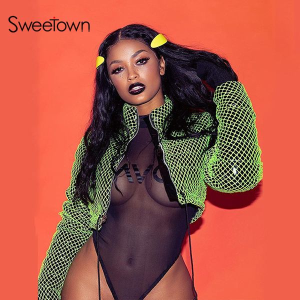 

sweetown winter fashion short warm women coat jackets moto & biker cropped jacket neon color ladies parka autumn ladies coat, Black
