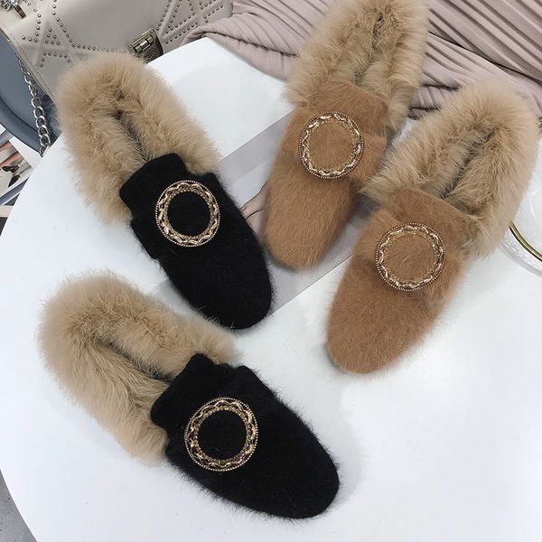 

moccasin shoes autumn casual female sneakers women pointed toe flats 2019 fashion women's slip-on loafers fur moccasins fall, Black