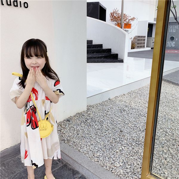 

girl's korean-style summer sleeveless dress 2020 children clothing summer new graffiti pattern children baby cotton aline dress, Red;yellow