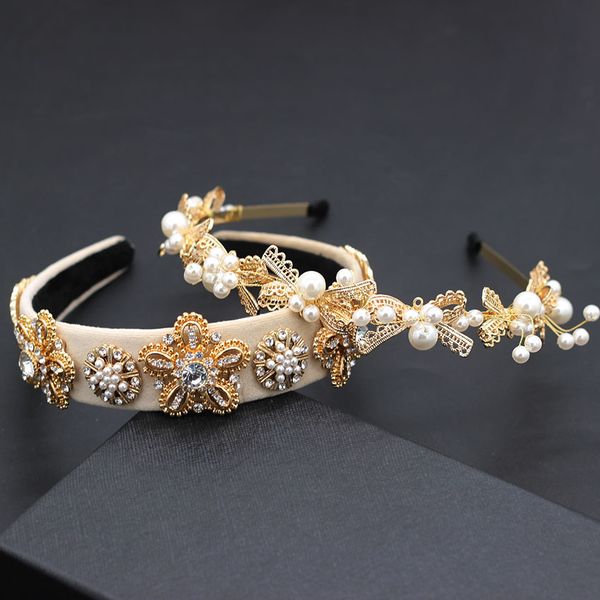 

bow pearl rhinestone headband baroque fashion temperament gorgeous rhinestone bow pearl headband 845, Golden;white