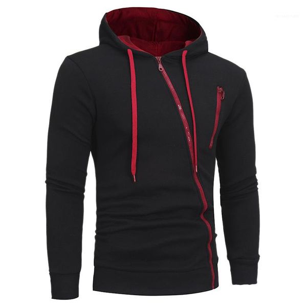 

round neck hooded long sleeve warm sports coat fashion hooded zipper jacket casual coat autumn and winter, Black